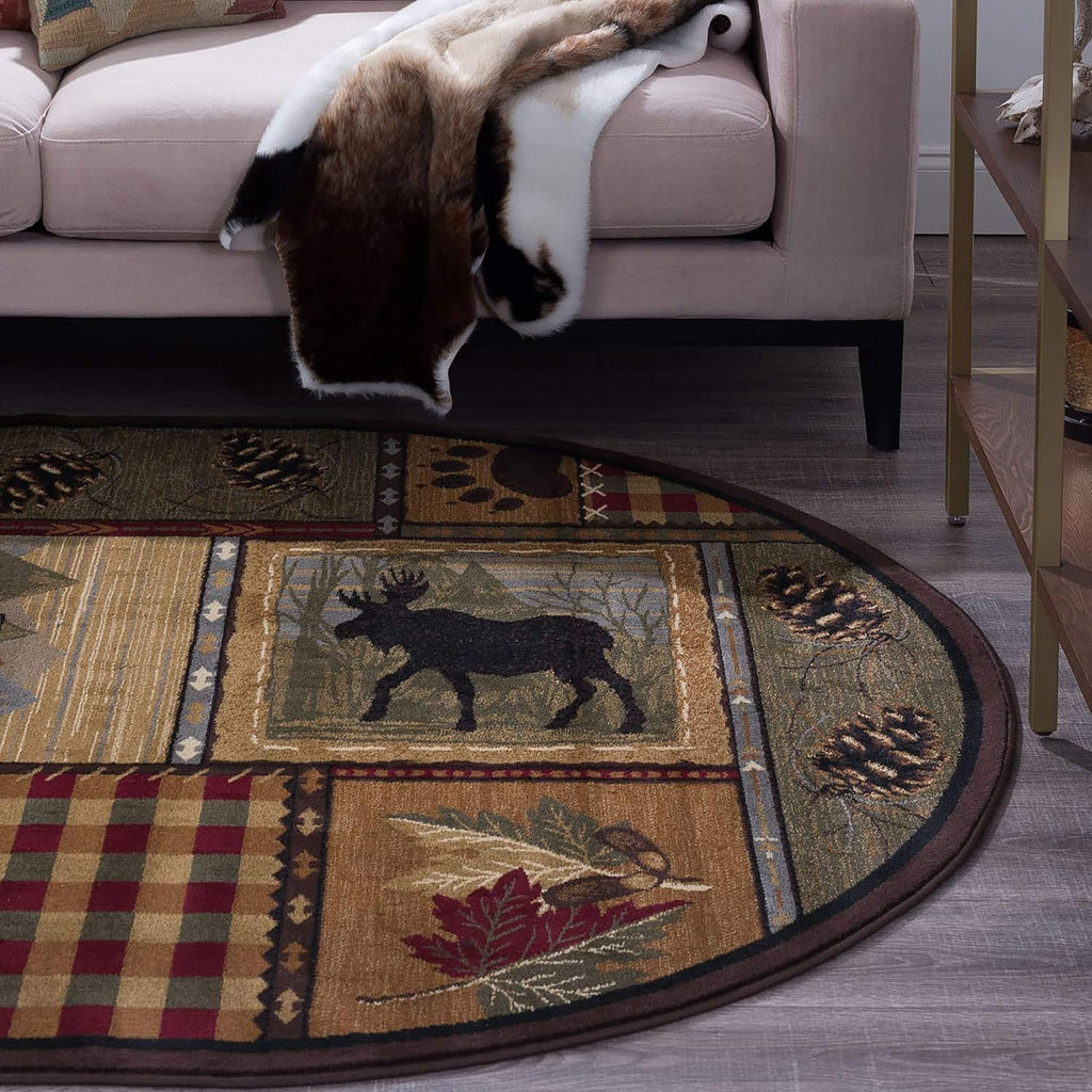 Homespun Cabin Multi-Color Oval Area Rug - Bedroom or DiningRoom - Lodge, Novelty