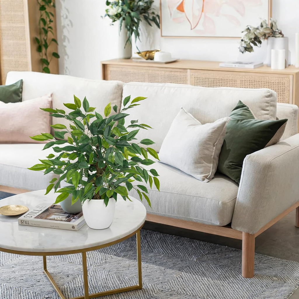Artificial Potted Plants Indoor,Faux Plants Ficus Trees with White Pots