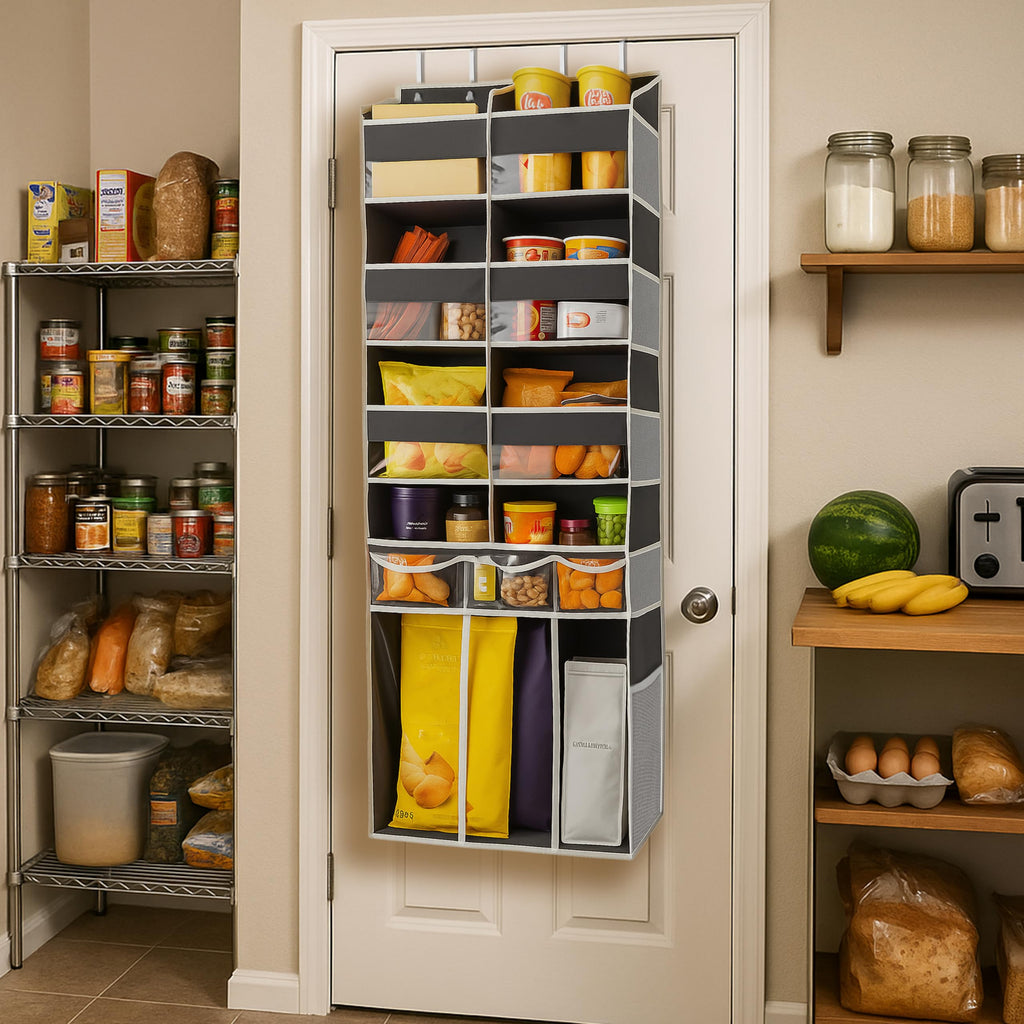 Extra Large Over The Door Organizer with Clear Pockets - 8 Compartments & XL Bottom Storage, Heavy-Duty Hanging