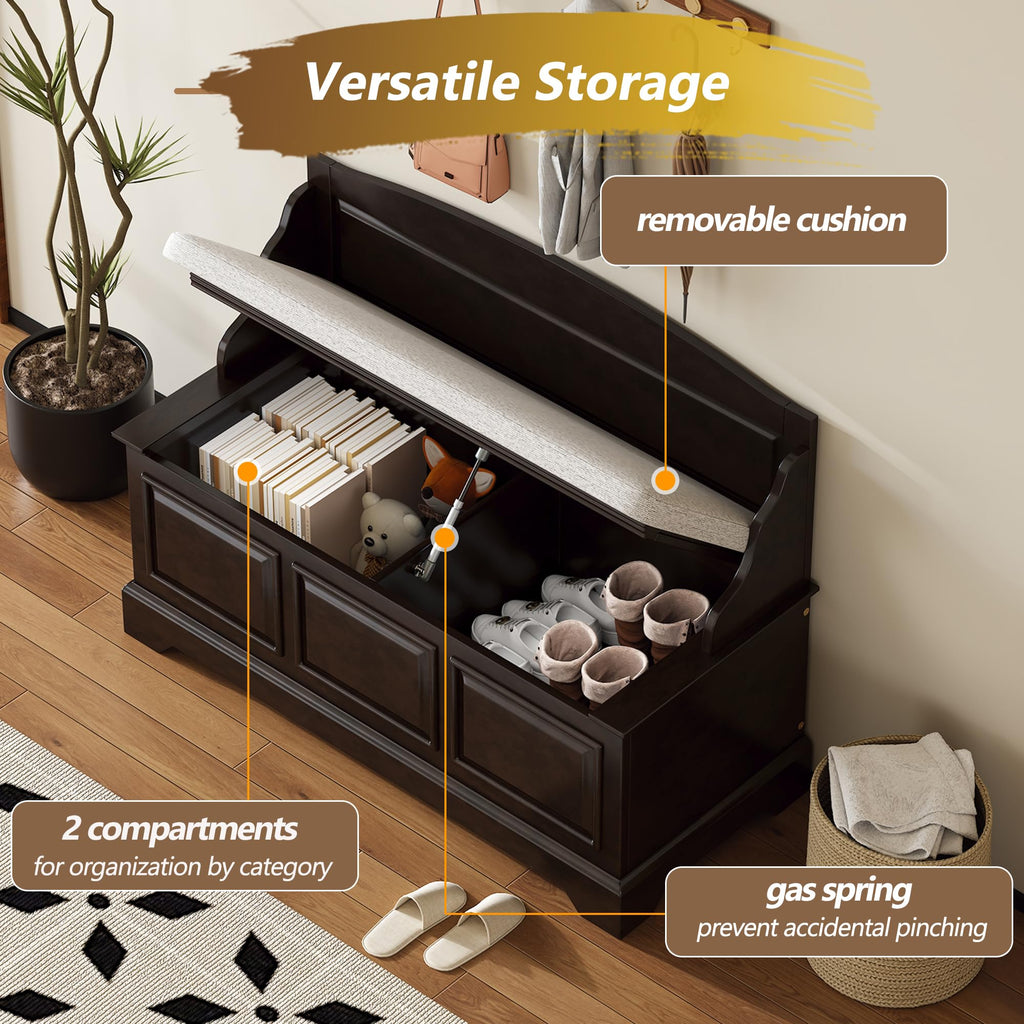 Shoe Storage Bench with Seating, 41.7" Farmhouse Entryway Bench with Cushion and Hidden Storage, Upholstered Storage