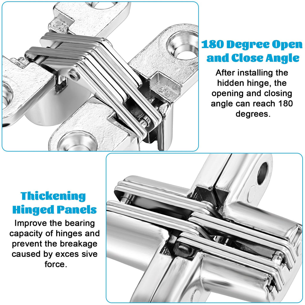 8 Pcs Hidden Hinges for Cabinet Doors, 1-3/4" Stainless Steel Hidden Hinges