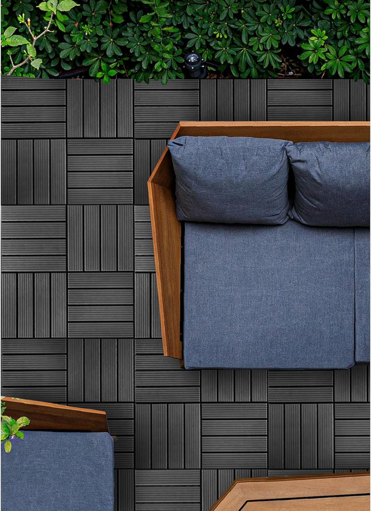 11.8-in by 11.8-in Straight Groove Dark Grey Interlocking Deck Tiles, Pack of 9 Tiles, FPD6183