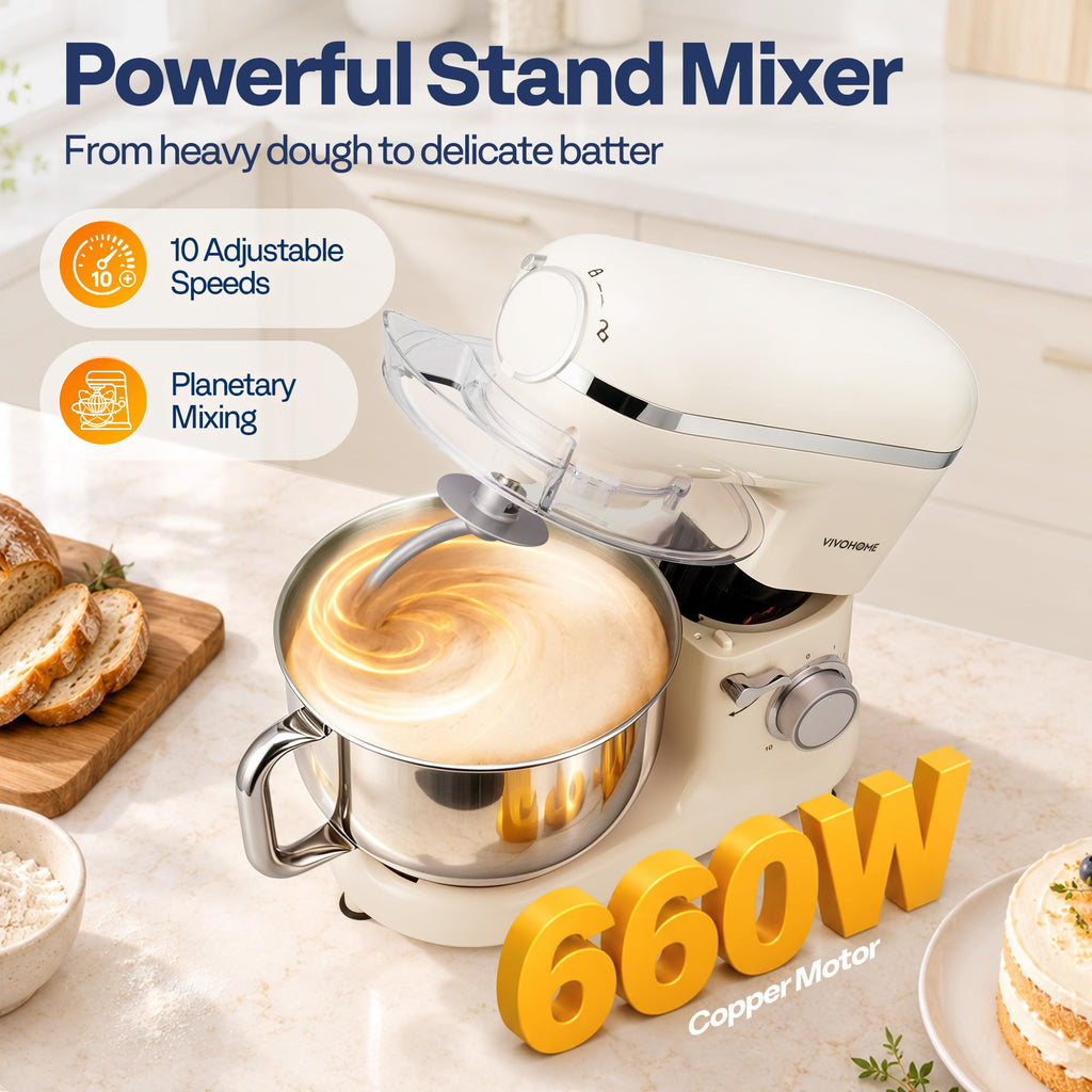 6-Qt Stand Mixer with Slicer and Shredder Attachment, Warm White