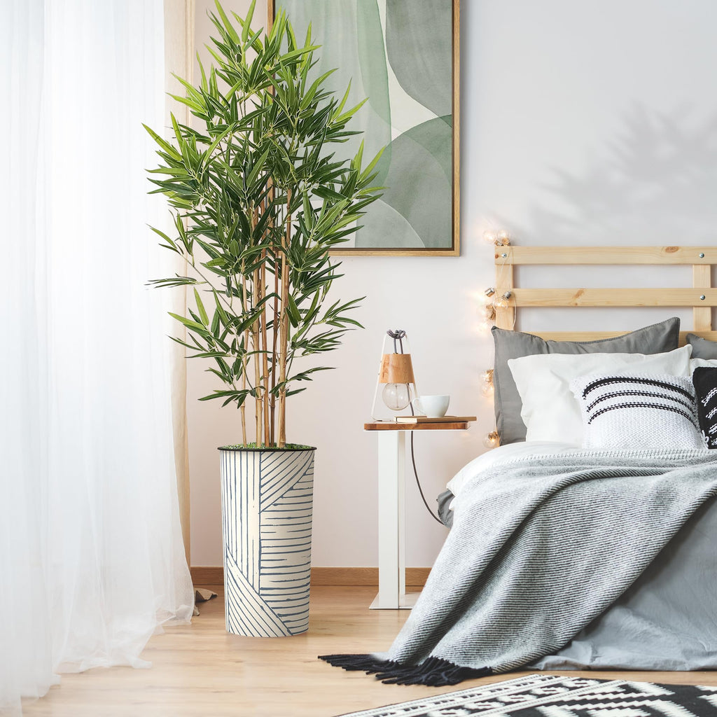 Tree in Geometric Pattern Planter, Fake Bamboo Silk Tree for Indoor and Outdoor Home Decoration - 70" Overall Tall