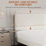 Full Bed Frame with Adjustable Headboard, Chenille Fabric Upholstered Headboard/Platform Bed