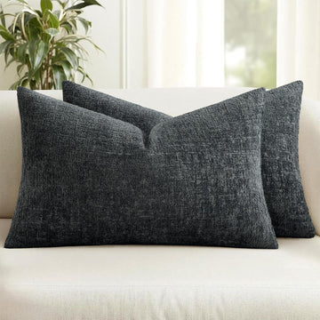 Couch Pillow Covers Textured Chenille Home Decor 12x20 Dark Grey