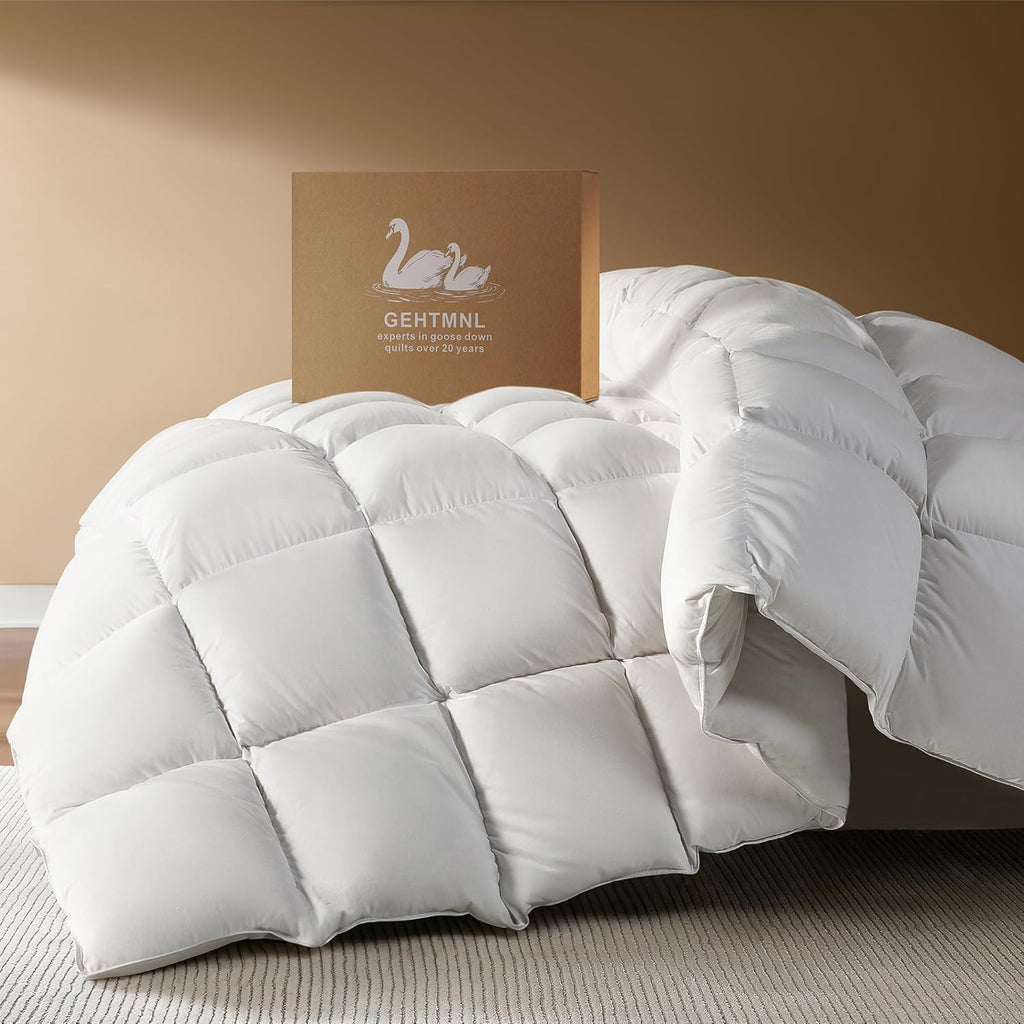 Goose Down Fiber Comforter King - All Season Naturally Breathable Down Comforters