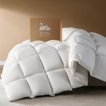 Goose Down Fiber Comforter Queen - All Season Naturally Breathable Down Comforters