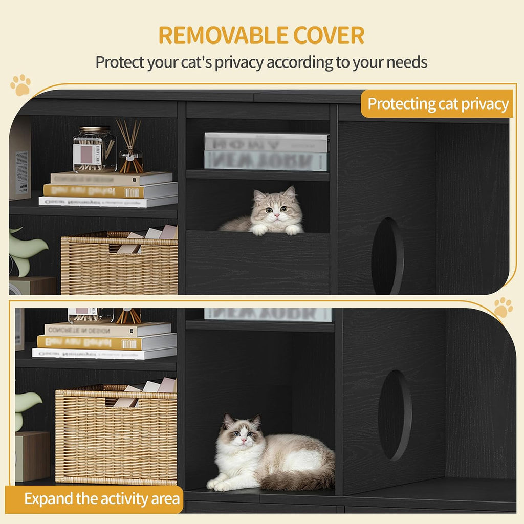 Double cat Litter Box Enclosure, Cat Cabinet with Large Storage