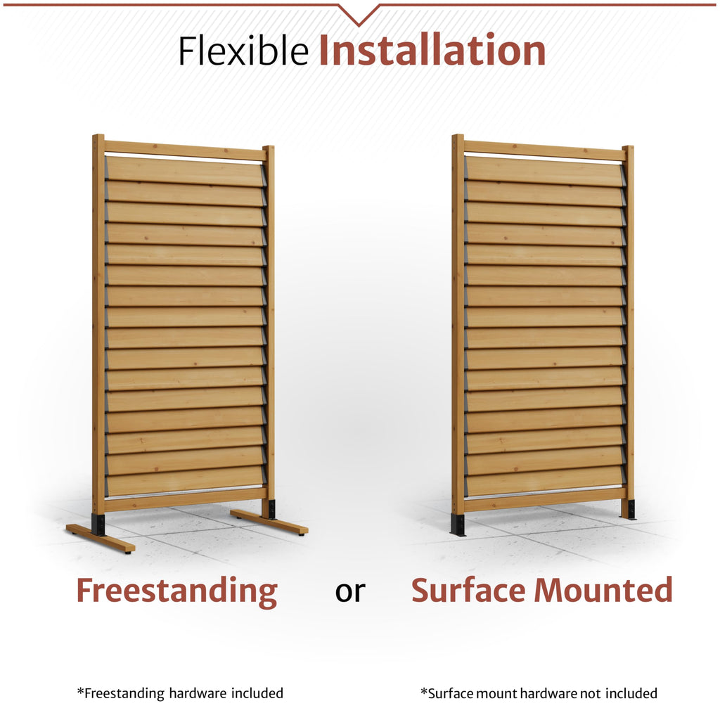 Convertible Freestanding/Surface Mounted Privacy Screen, Cedar Wood