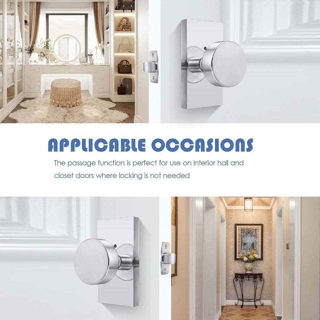 Zinc Alloy Passage Door Knob Non-Locking, Polished Chrome