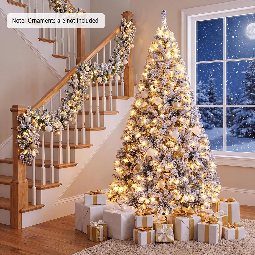 Pre-Lit Snow Flocked Christmas Tree with 450 Lights