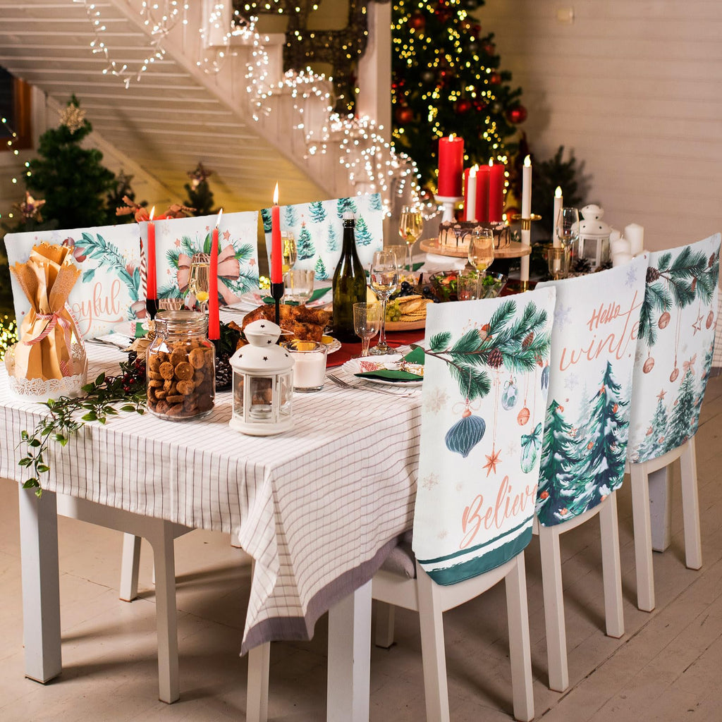 6 Pcs Christmas Chair Covers Winter Forest Dining Chair Back Cover
