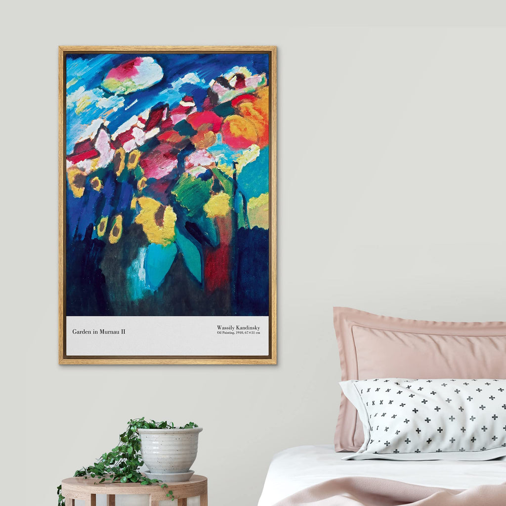 Framed Canvas Print Wall Art Garden in Murnau by Wassily Kandinsky Classic Vintage Illustrations Fine Art Decorative