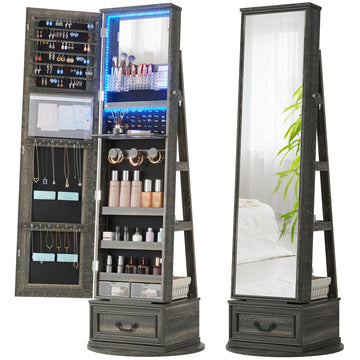 Jewelry Cabinet with Full Length Mirror, Lockable, Swivel, Brown