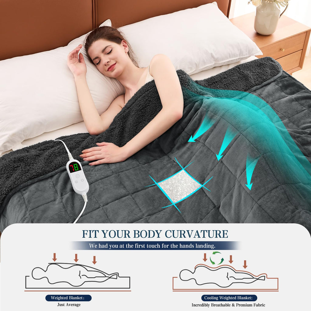 Heated Weighted Blanket for Adults - Sherpa Fleece Electric Throw Blanket (50"x60", 13lbs, Grey) - Thick Soft Warming