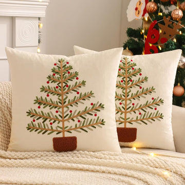 Christmas Pillow Covers 18x18 inch Green Xmas Tree - Set of 2