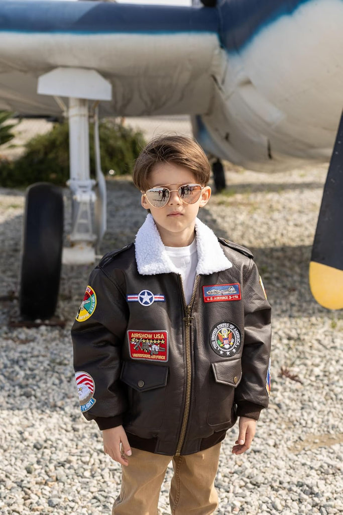 Children's Medium-Weight A-2 Bomber Jacket in Brown With Nine Patches