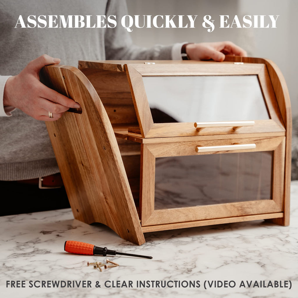 Bread Box - Arise Acacia Wooden Countertop, Extra Large 2-Shelf