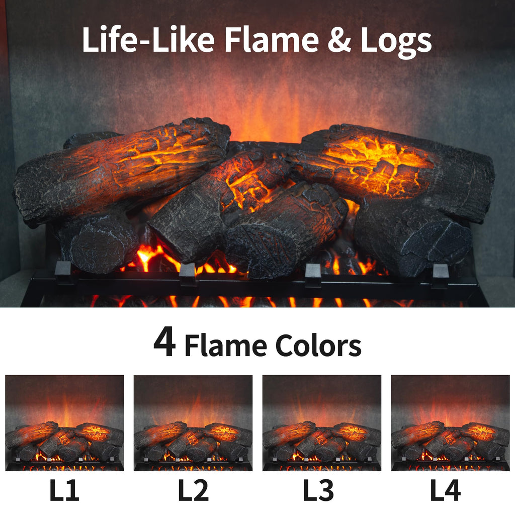 33" Electric Fireplace Insert, Weathered Concrete Finish, 1500W Fireplace Heater, Adjustable Flame Colors &