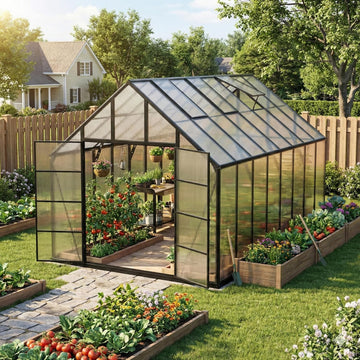 10x16 FT Polycarbonate Greenhouse for Outdoors Large Walk-in Green House | Heavy Duty Aluminum Frame Greenhouses with