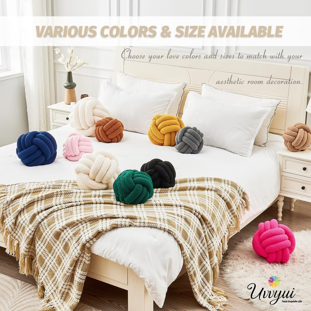 Knot Pillow Ball, Soft Home Decorative Round Throw Pillow, Handmade Knotted Plush Pillow, Round Boucle Pillow Cushion