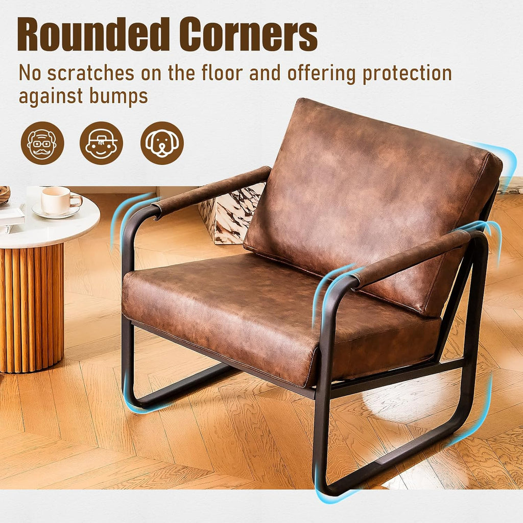 Faux Leather Mid-Century Modern Accent Chair, Brown - Set of 2