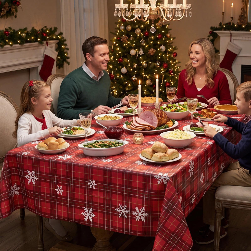 Christmas Plaid Vinyl Tablecloth, Rectangle 54 x 78, Red