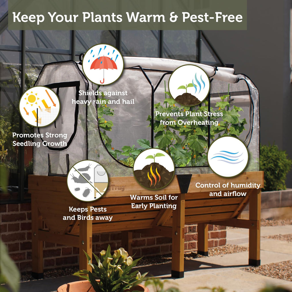 Classic Greenhouse Frame and Multi-Cover Set, Compatible with Medium Classic Planter, 28" x 70.7" x 35.4", White