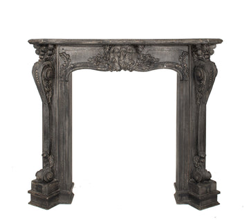 Ornate Decorative Fireplace Mantel, Distressed Black