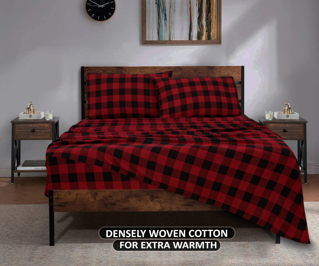 4 Piece 100% Cotton Flannel Sheets Full Size Bed Set - Warm & Extra Soft - Deep Pockets, Breathable, All Seasons