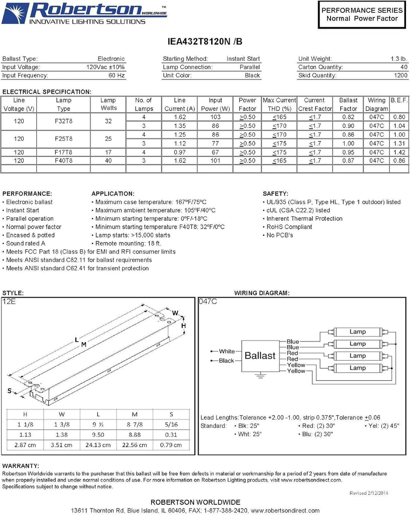 (3P20135) Electronic Fluorescent Ballast, for 3 or 4 T8 Fluorescent lamps between 17W-32W (F17T8 through