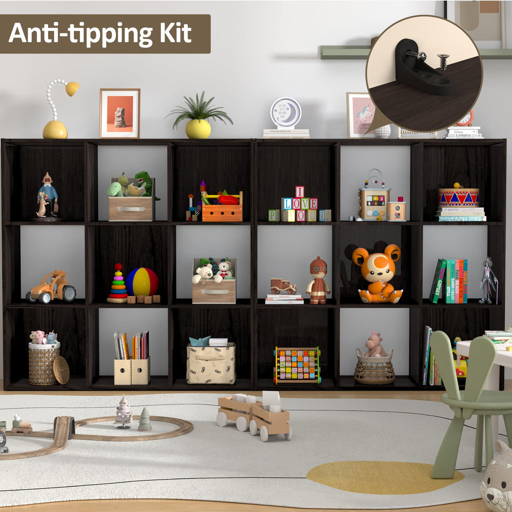 9 Cube Storage Organizer, Stackable Wood Cubby Bookshelf Espresso
