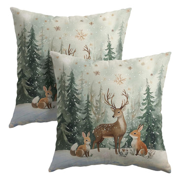 Xmas Reindeer Throw Pillow Cover 24x24 Inch Set of 2 Winter Trees Snowflake Holiday Animals Pillowcase Christma Deer