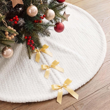 Christmas Tree Skirt, 60-Inch White Cable Knit Decor