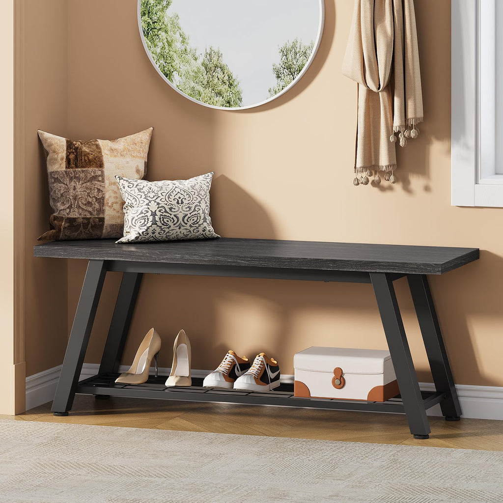 Industrial Entryway Bench Rustic Wood and Metal Storage Bench for Indoor Living Dining Room Bedroom Long Shoe Benches