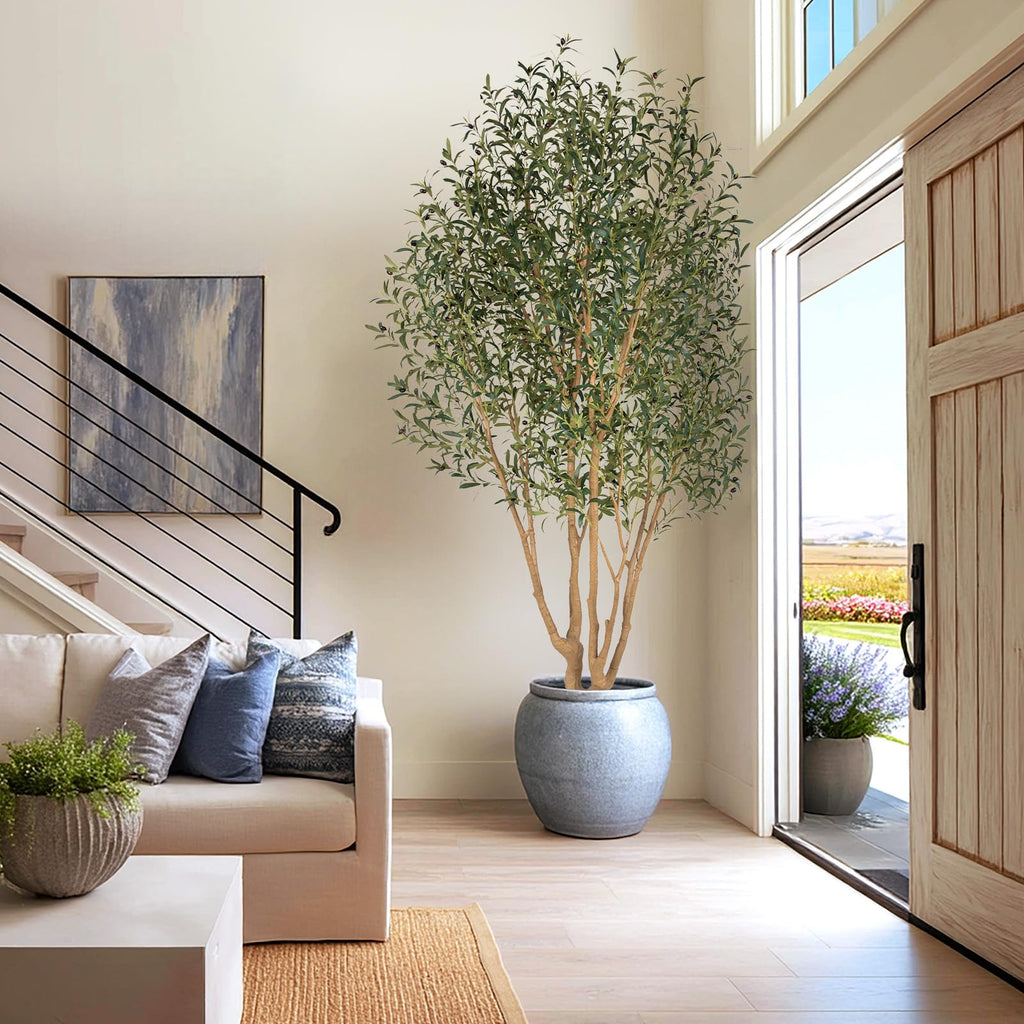 Majestic Faux Olive Tree 9ft - Artificial Olive Tree Indoor & Outdoor with Lifelike Leaves & Textured Branches