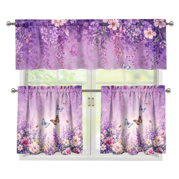 Floral Butterfly Valance Curtains 3 Piece Set Rustic Blackout Window Treatment for Cab Gothic Decor 36 Inch Length