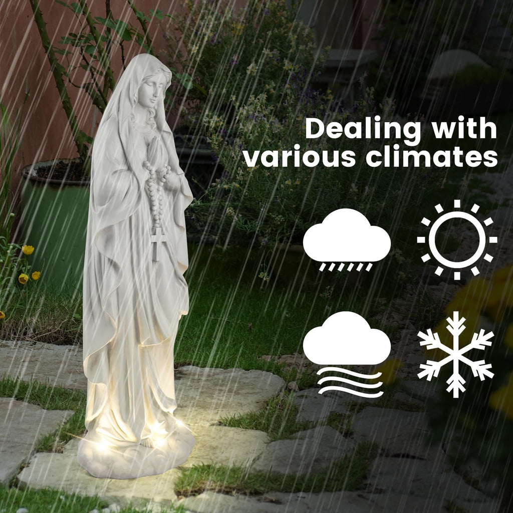 Virgin Mary Statue 31.49 Inch Religious Garden Statue Solar Mary Statue Outdoor Yard Patio Deck Home Entryway Hallway