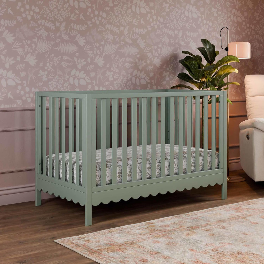 Sammy Scallop 4-in-1 Convertible Baby Crib, Light Sage | GREENGUARD Gold Certified, Converts to Toddler Bed & Daybed
