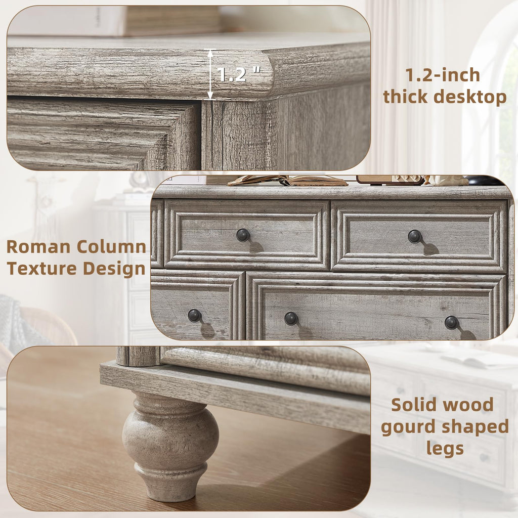 Farmhouse Dressers & Night Stand Set of 4, Wood 54" Wide Dresser & 43.5"Tall Chest of Drawers, 18" with Charging