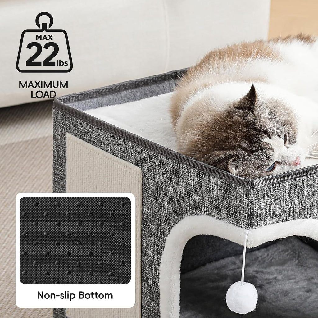 Cat Beds for Indoor Cats, Large Kitten Bed with Scratch Pad, Grey