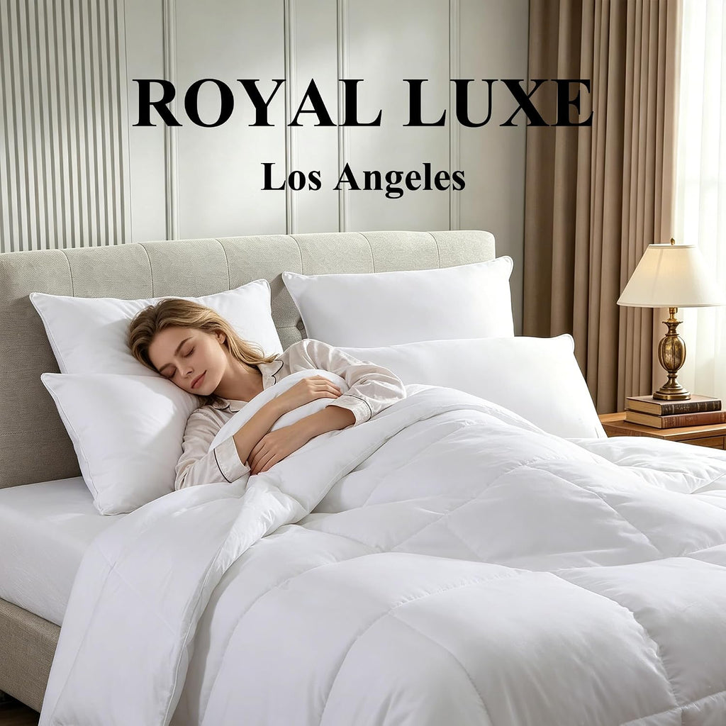 Goose Feather Down Fiber Comforter - Twin Duvet Insert, 100% Cotton Cover Light Warmth Comforter Ultra Soft Luxurious