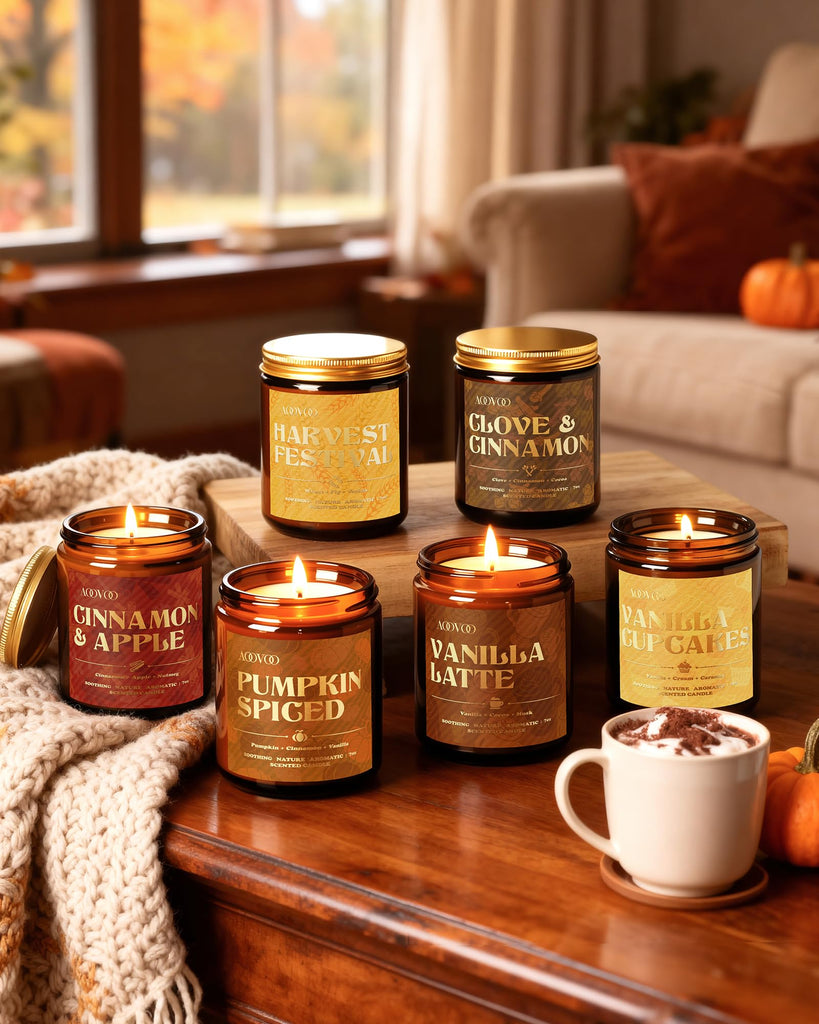6 Pack Fall Candles Set - 42oz Autumn Candle Gift Scented