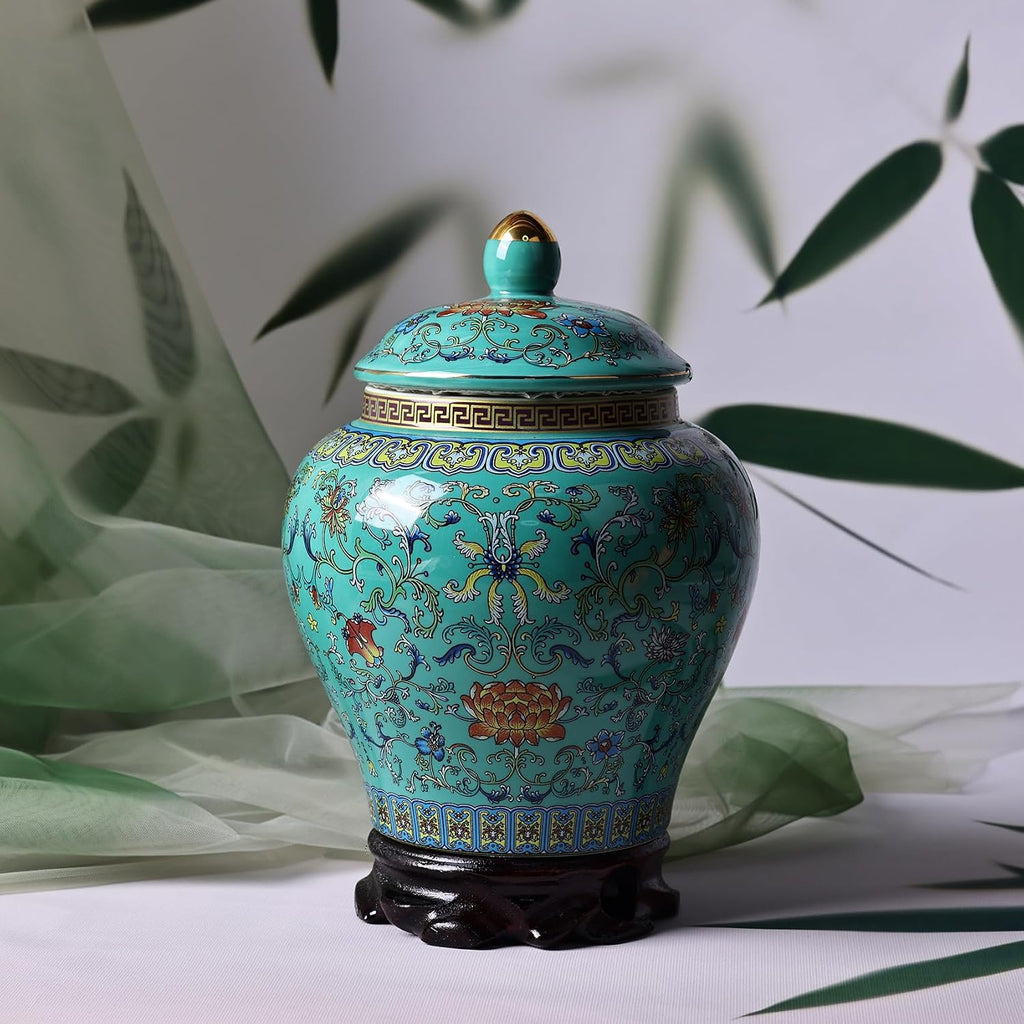 Handcrafted Enamel Ginger Jar-Vibrantly Colored Chinoiserie Vase,Blue and White Porcelain Ceramic Decorative Jar