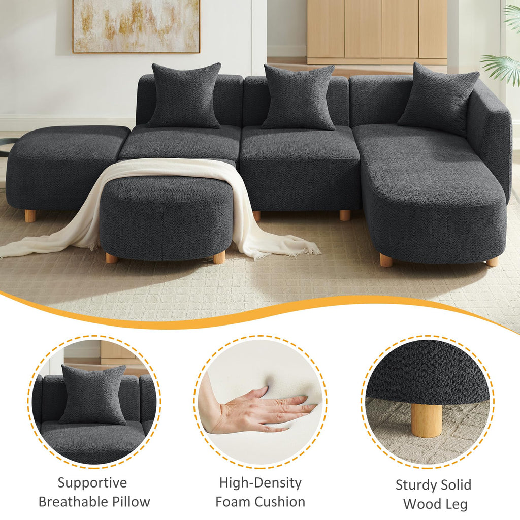 109.84" Modular Sectional Sofa with Pillows, 5-Seater, Dark Gray