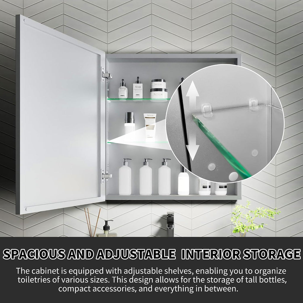 24x26 Inch Recessed Medicine Cabinet with Mirror, Aluminum Medicine Cabinet Mirror, Recessed or Surface Mount with 2