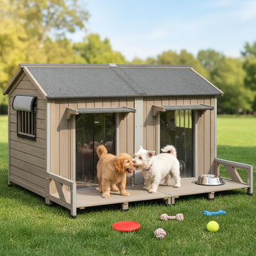 59''L Extra Large Dog House with 2 Doors, Wooden XL Dog House Outdoor Weatherproof with Chew-Proof Iron Frame