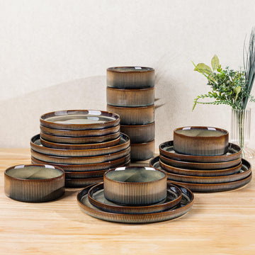 Ceramic Dinnerware Set for 8, 24-Piece Plates and Bowls Set