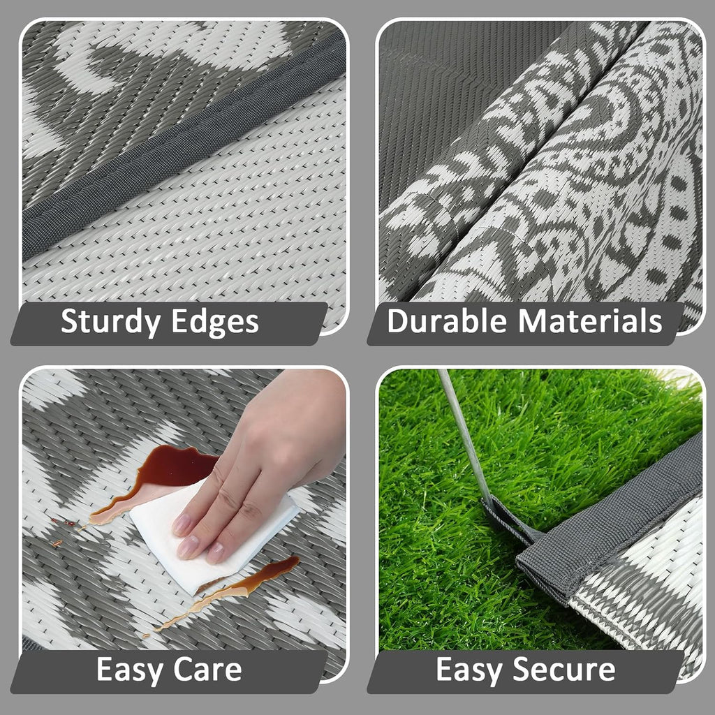 Outdoor Rug Waterproof, Reversible Outdoor Plastic Straw Rug, UV-Resistant Patio Rug Lightweight Portable RV